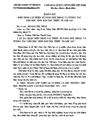 Báo cáo Biện pháp Cải thiện kĩ năng đối thoại và tương tác cho học sinh dân tộc thiểu số Lớp 1&2