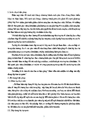 Báo cáo Biện pháp Giáo viên chủ nhiệm với công tác xây dựng Lớp học tự quản