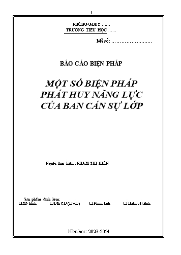 Báo cáo biện pháp Một số biện pháp phát huy năng lực của ban cán sự Lớp