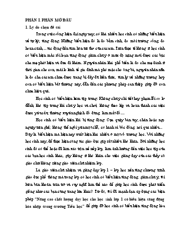Báo cáo Biện pháp Nâng cao chất lượng dạy học cho học sinh Lớp 1 có biểu hiện tăng động hòa nhập trong trường Tiểu học
