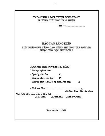 Báo cáo sáng kiến Biện pháp giúp nâng cao hứng thú học tập môn âm nhạc cho học sinh Lớp 2