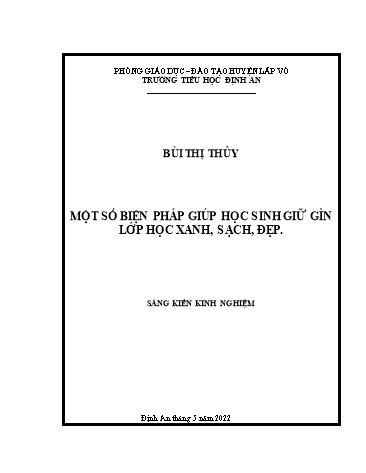 Báo cáo Sáng kiến Một số biện pháp giúp học sinh giữ gìn Lớp học xanh, sạch, đẹp