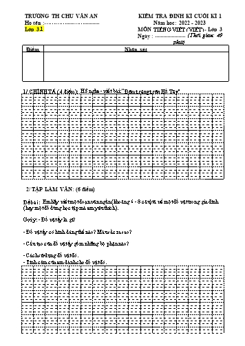 Bộ đề kiểm tra định kì cuối kì môn Tiếng Việt Lớp 3 - Năm học 2022-2023 - Trường Tiểu học Chu Văn An (Có đáp án)
