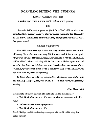 Bộ đề ôn môn Tiếng Việt Lớp 3 cuối năm - Năm học 2022-2023 (Có đáp án)