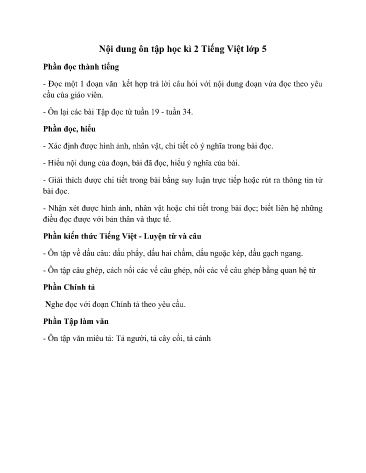 Bộ Đề ôn tập + Đề kiểm tra cuối năm môn Tiếng Việt 5 (Có đáp án)