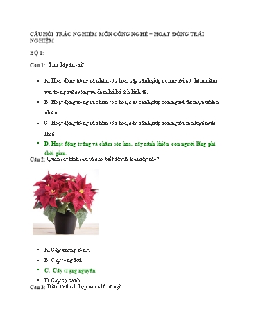 Câu hỏi trắc nghiệm môn Công nghệ + Hoạt động trải nghiệm Lớp 4 (Có đáp án)