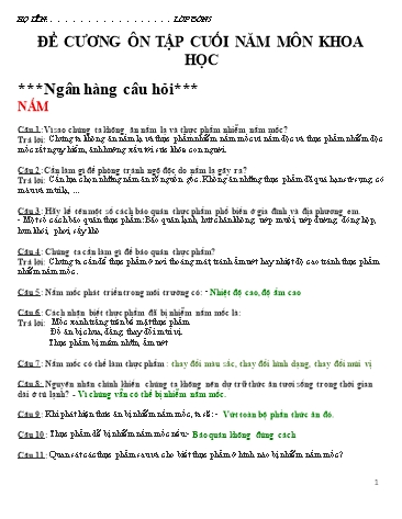 Đề cương ôn tập cuối năm học môn Khoa học Lớp 4