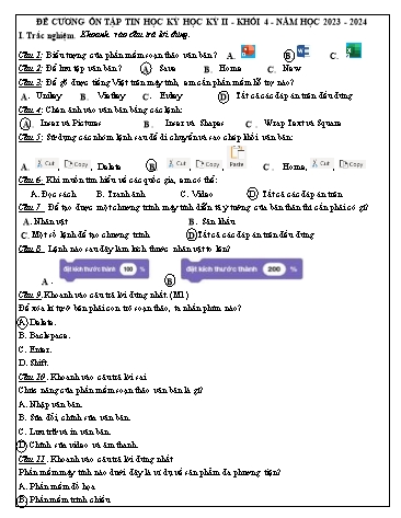 Đề cương ôn tập môn Tin học Lớp 4 - Năm học 2023-2024