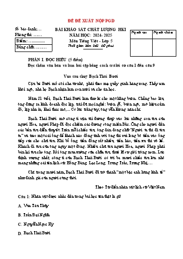 Đề đề xuất khảo sát chất lượng học kì I môn Tiếng Việt 5 - Năm học 2024-2025 (Có đáp án)