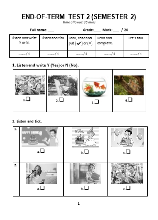 Đề học kỳ II môn Tiếng Anh 3 End-of-term Test 2 (Semester 2) (Có đáp án + File nghe)
