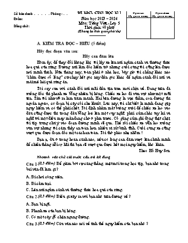 Đề khảo sát chất lượng cuối học kì I Tiếng Việt Lớp 5 - Năm học 2023-2024 (Có đáp án)