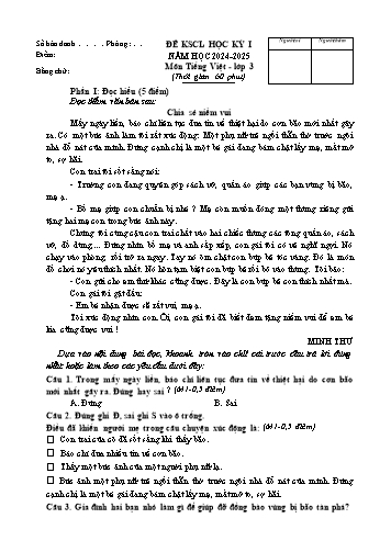 Đề khảo sát chất lượng cuối học kỳ I môn Tiếng Việt Lớp 3 - Năm học 2024-2025 (Có đáp án)