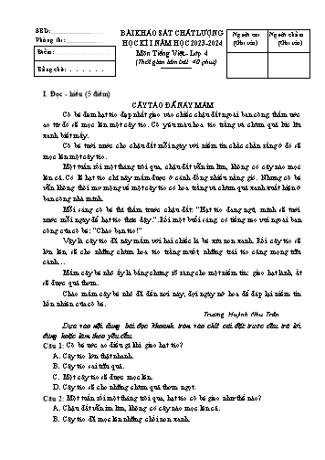 Đề khảo sát chất lượng cuối học kỳ I môn Tiếng Việt Lớp 4 - Năm học 2023-2024 (Có đáp án)
