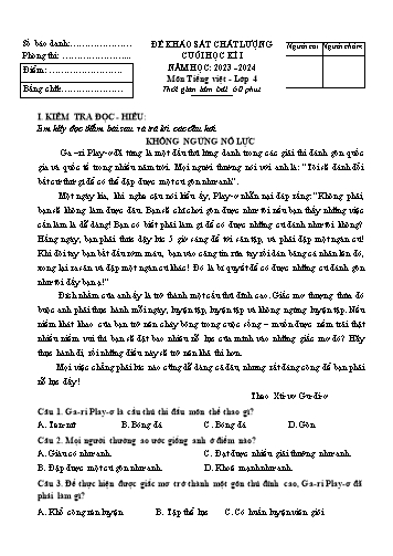 Đề khảo sát chất lượng cuối học kỳ I Tiếng Việt 4 - Năm học 2023-2024 (Có đáp án)