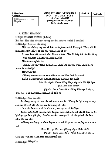 Đề khảo sát chất lượng học kì I môn Tiếng Việt 3 - Năm học 2024-2025 - UBND huyện Vĩnh Bảo (Có đáp án)