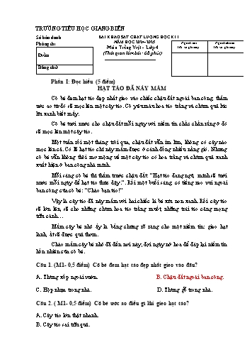 Đề khảo sát chất lượng học kì I môn Tiếng Việt 4 - Năm học 2024-2025 - Trường Tiểu học Giang Biên (Có đáp án)
