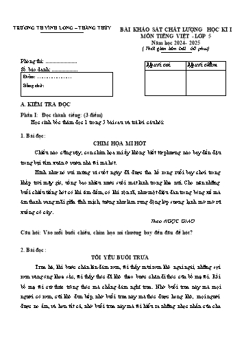 Đề khảo sát chất lượng học kì I môn Tiếng Việt 5 - Năm học 2024-2025 - Trường Tiểu học Vĩnh Long - Thắng Thủy (Có đáp án)