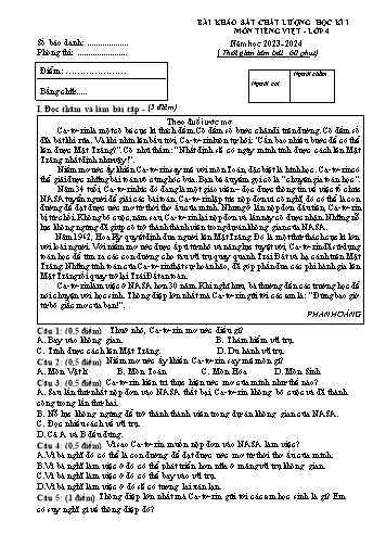 Đề khảo sát chất lượng học kì I môn Tiếng Việt Lớp 4 - Năm học 2023-2024 (Có đáp án)