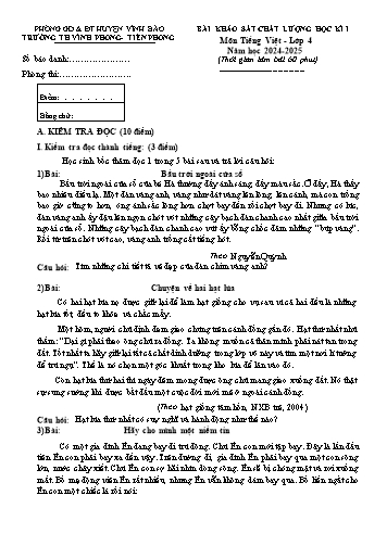 Đề khảo sát chất lượng học kì I môn Tiếng Việt Lớp 4 - Năm học 2024-2025 - Trường Tiểu học Vĩnh Phong - Tiền Phong (Có đáp án)