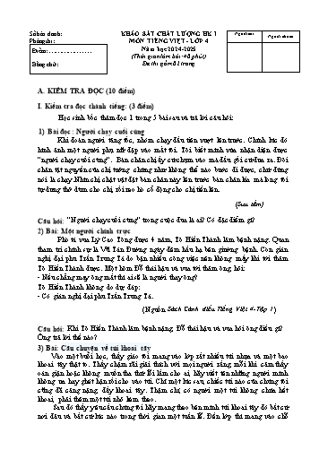 Đề khảo sát chất lượng học kì I môn Tiếng Việt Lớp 4 - Năm học 2024-2025 (Có đáp án)