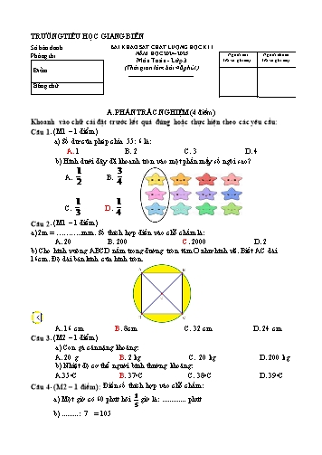 Đề khảo sát chất lượng học kì I môn Toán 3 - Năm học 2024-2025 (Có đáp án)