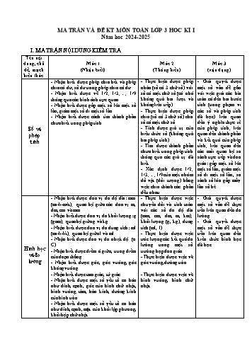 Đề khảo sát chất lượng học kì I môn Toán 3 - Năm học 2024-2025 - Trường Tiểu học Tam Cường (Có đáp án + Ma trận)