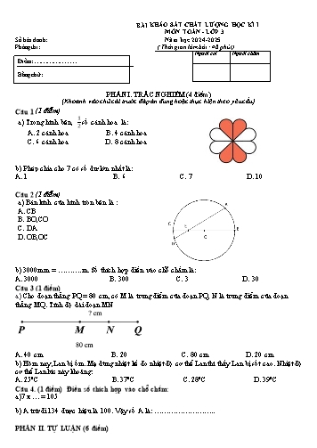 Đề khảo sát chất lượng học kì I môn Toán Lớp 3 - Năm học 2024-2025 (Có đáp án)