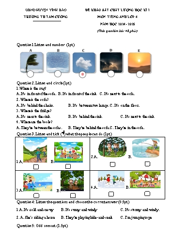 Đề khảo sát chất lượng học kỳ I môn Tiếng Anh Lớp 4 - Năm học 2024-2025 - Trường Tiểu học Tam Cường (Có đáp án)