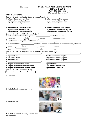 Đề khảo sát chất lượng học kỳ I môn Tiếng Anh Lớp 5 - Năm học 2024-2025 - UBND huyện Vĩnh Bảo (Có đáp án)