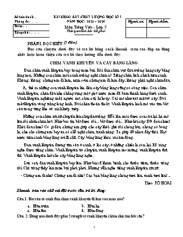Đề khảo sát chất lượng học kỳ I môn Tiếng Việt Lớp 5 - Năm học 2023-2024 - Trường Tiểu học Tân Hưng (Có đáp án)