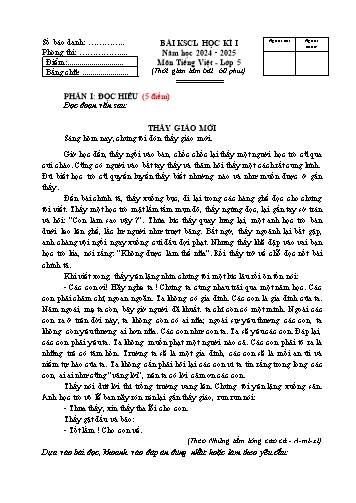 Đề khảo sát chất lượng học kỳ I môn Tiếng Việt Lớp 5 - Năm học 2024-2025 (Có đáp án)
