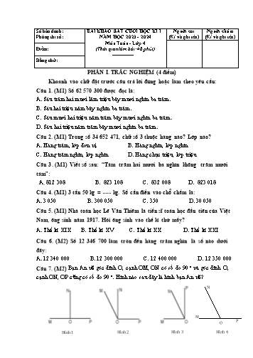 Đề khảo sát cuối học kì I môn Toán 4 - Năm học 2023-2024 (Có đáp án)