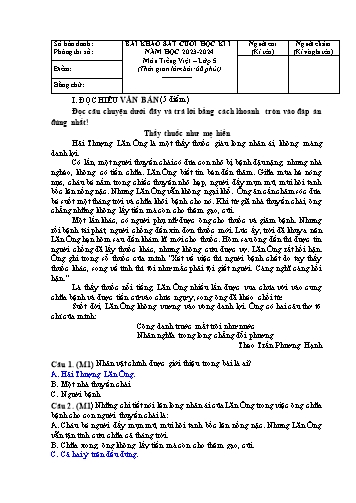 Đề khảo sát cuối học kì I Tiếng Việt Lớp 5 - Năm học 2023-2024 (Có đáp án)
