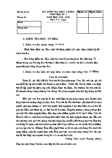 Đề kiểm tra chất lượng cuối học kì I môn Tiếng Việt Lớp 3 - Năm học 2024-2025 (Có đáp án)