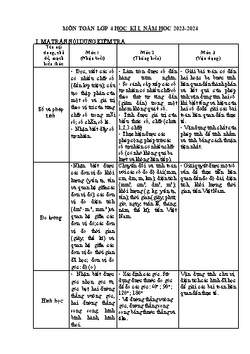 Đề kiểm tra chất lượng học kì I môn Toán 4 (Có đáp án + Ma trận)