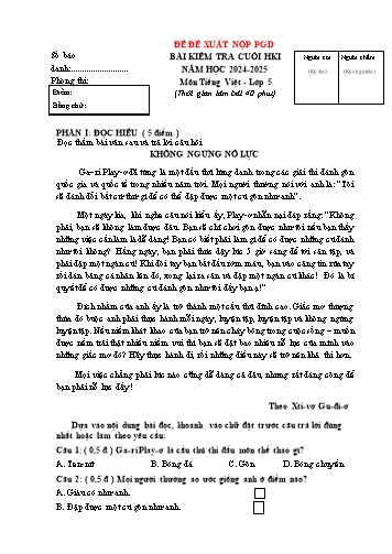 Đề kiểm tra cuối học kì I môn Tiếng Việt 5 - Năm học 2024-2025 (Có đáp án)