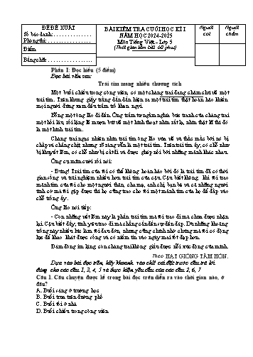 Đề kiểm tra cuối học kì I Tiếng Việt 5 - Năm học 2024-2025 (Có đáp án)