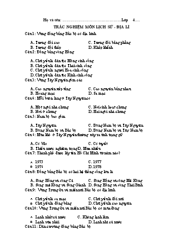 Đề kiểm tra cuối học kì II môn Lịch Sử và Địa lí Lớp 4 (Có đáp án)