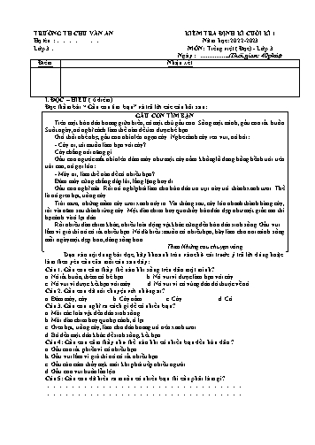 Đề kiểm tra định kì cuối kì I môn Tiếng Việt 3 - Năm học 2022-2023 - Trường Tiểu học Chu Văn An (Có đáp án)