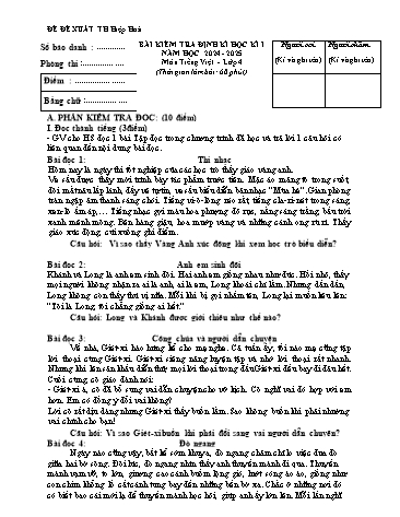 Đề kiểm tra định kì học kì I môn Tiếng Việt 4 - Năm học 2024-2025 - Trường Tiểu học Giang Biên (Có đáp án)