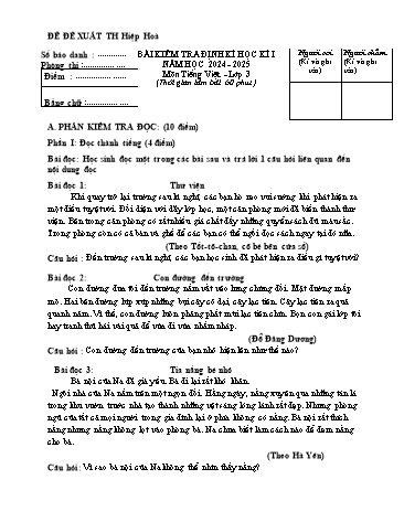 Đề kiểm tra định kì học kì II môn Tiếng Việt Lớp 3 - Năm 2024-2025 (Có đáp án)