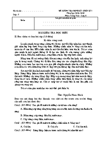 Đề kiểm tra định kỳ cuối học kì I môn Tiếng Việt Lớp 5 - Năm học 2023-2024 (Có đáp án)