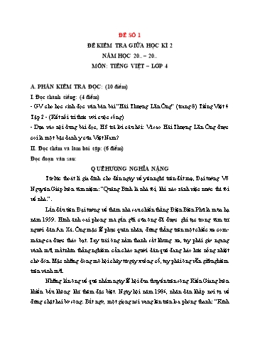 Đề kiểm tra giữa học kì 2 môn Tiếng Việt 4 (Có đáp án + Ma trận)