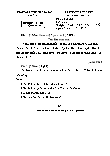 Đề kiểm tra học kì 2 môn Tiếng Việt Lớp 2 - Năm học 2021-2022 - Trường PTDTBT Tiểu học Thu Lũm (Có đáp án)