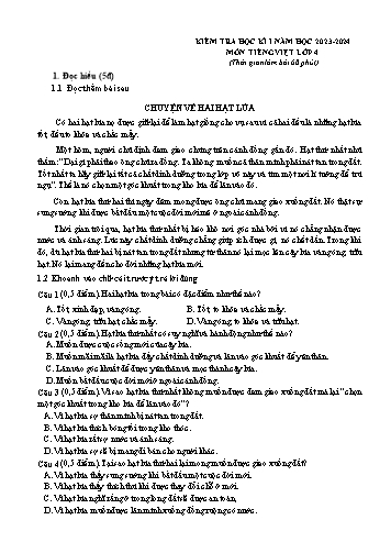 Đề kiểm tra học kì I môn Tiếng Việt 4 - Năm học 2023-2024 (Có đáp án)