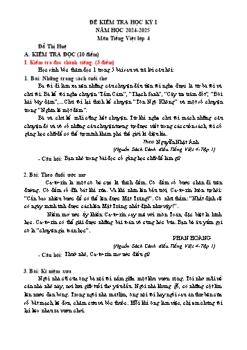Đề kiểm tra học kì I môn Tiếng Việt 4 - Năm học 2024-2025 - Đỗ Thị Huệ (Có đáp án)