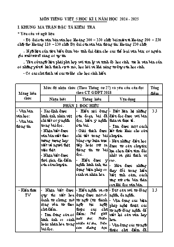Đề kiểm tra học kì I môn Tiếng Việt 5 - Năm học 2024-2025 (Có đáp án + Ma trận)