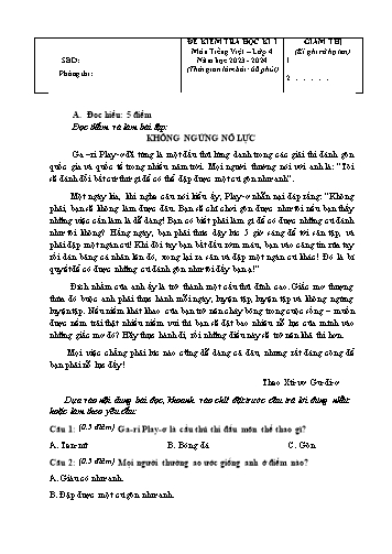 Đề kiểm tra học kì I môn Tiếng Việt Lớp 4 - Năm học 2023-2024 (Có đáp án)