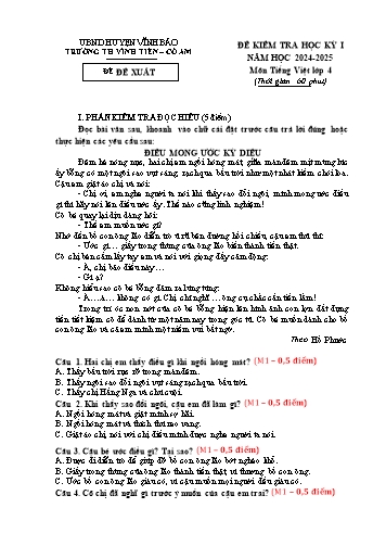 Đề kiểm tra học kì I môn Tiếng Việt Lớp 4 - Năm học 2024-2025 - Trường Tiểu học Vĩnh Tiến - Cổ Am (Có đáp án)