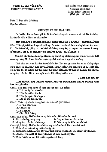 Đề kiểm tra học kì I môn Tiếng Việt Lớp 4 - Năm học 2024-2025 - Trường Tiểu học An Hòa (Có đáp án)